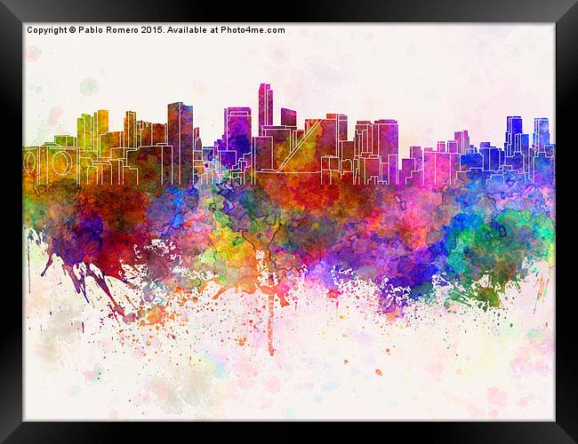 Mexico City skyline in watercolor background Framed Print by Pablo Romero