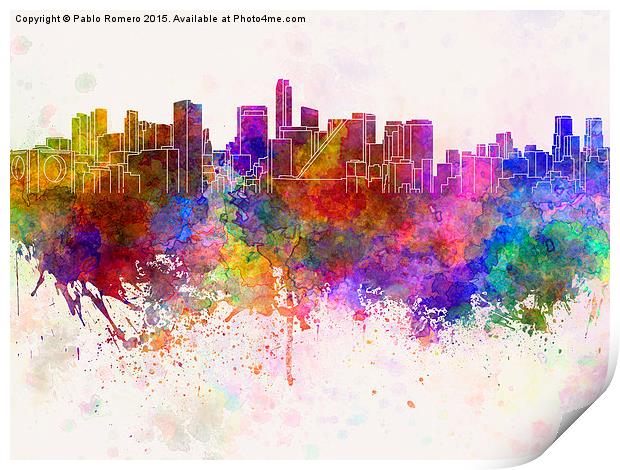 Mexico City skyline in watercolor background Print by Pablo Romero