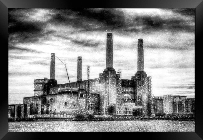 Battersea Power-Station London Snow Framed Print by David Pyatt