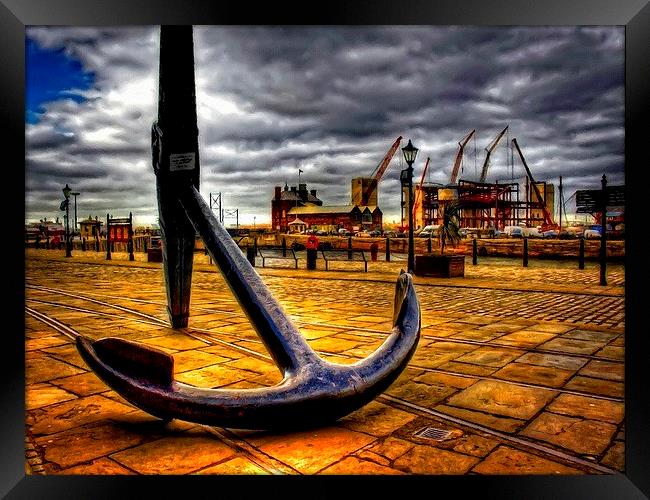  large anchor in Albert Dock Liverpool UK Framed Print by ken biggs