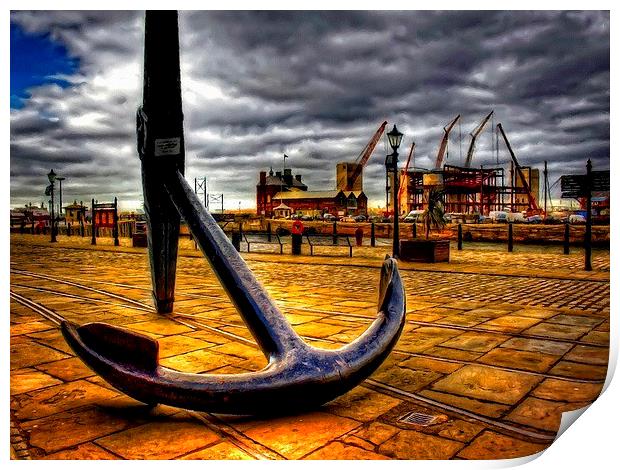  large anchor in Albert Dock Liverpool UK Print by ken biggs