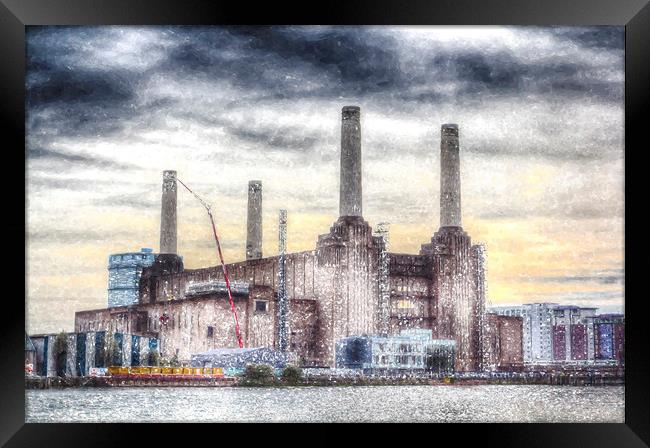  Battersea Power Station London Snow Framed Print by David Pyatt