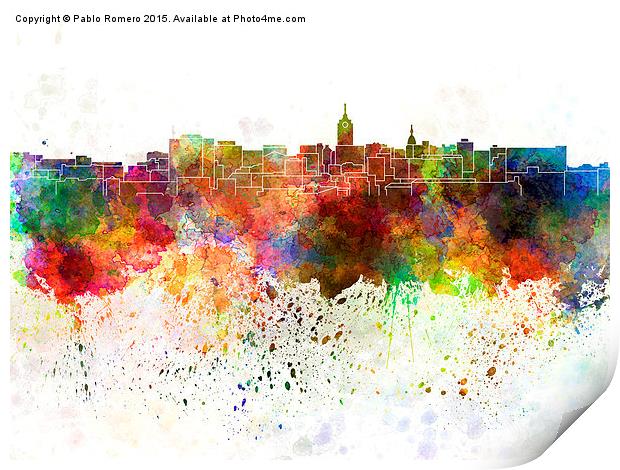 Lansing skyline in watercolor background Print by Pablo Romero
