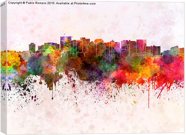 Oakland skyline in watercolor background Canvas Print by Pablo Romero