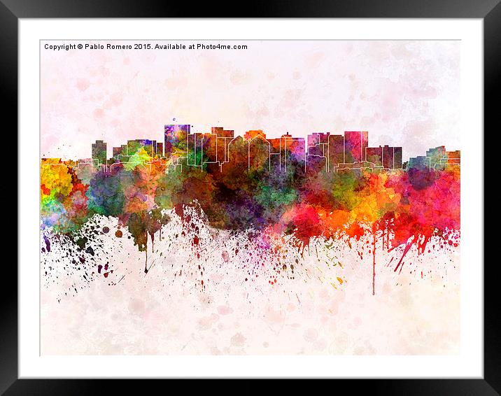 Oakland skyline in watercolor background Framed Mounted Print by Pablo Romero