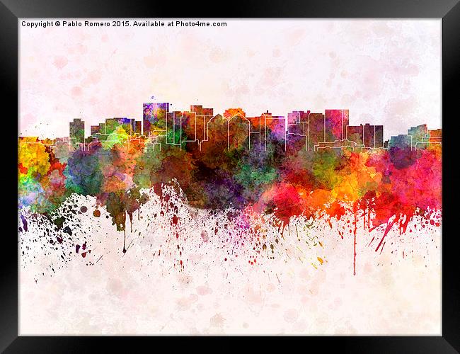 Oakland skyline in watercolor background Framed Print by Pablo Romero