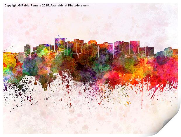 Oakland skyline in watercolor background Print by Pablo Romero
