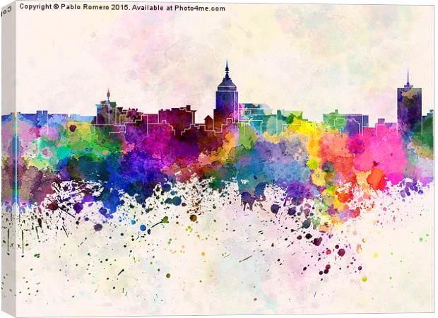 Fresno skyline in watercolor background Canvas Print by Pablo Romero
