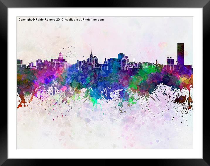 Buffalo skyline in watercolor background Framed Mounted Print by Pablo Romero