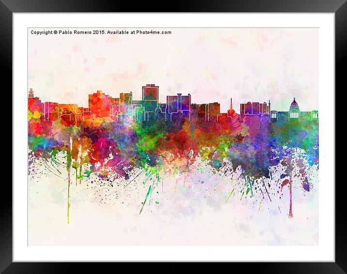Jackson skyline in watercolor background Framed Mounted Print by Pablo Romero
