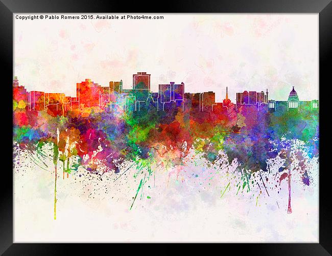 Jackson skyline in watercolor background Framed Print by Pablo Romero