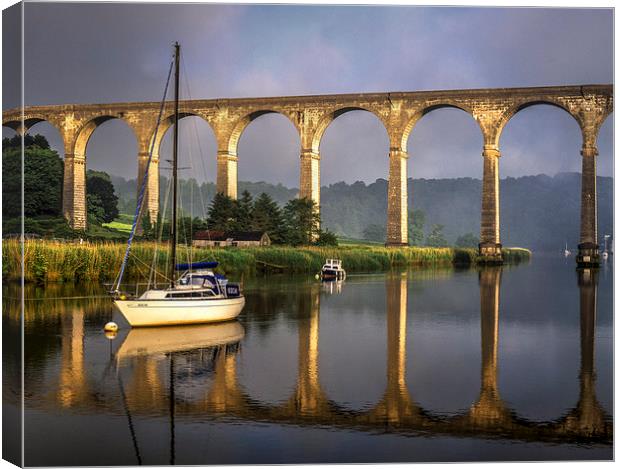 Calstock Viaduct and River Tamar Reflections Canvas Print by Darren Galpin