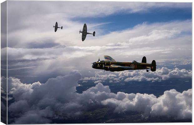 Spitfire escort for Lancaster Bomber Canvas Print by Oxon Images