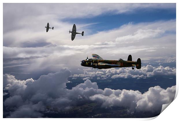Spitfire escort for Lancaster Bomber Print by Oxon Images