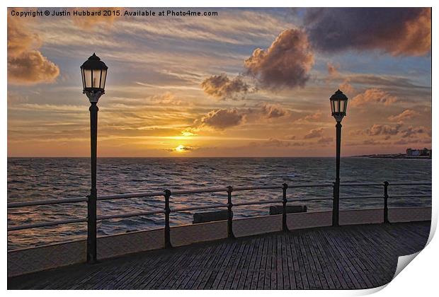  Sunset from Worthing Pier Print by Justin Hubbard