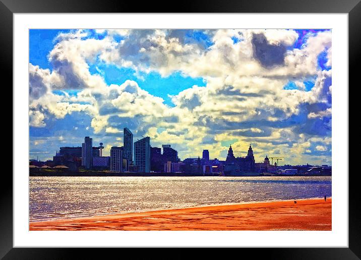 A digitally constructed painting of Liverpool wate Framed Mounted Print by ken biggs