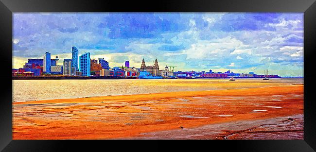 A digitally constructed painting of Liverpool wate Framed Print by ken biggs