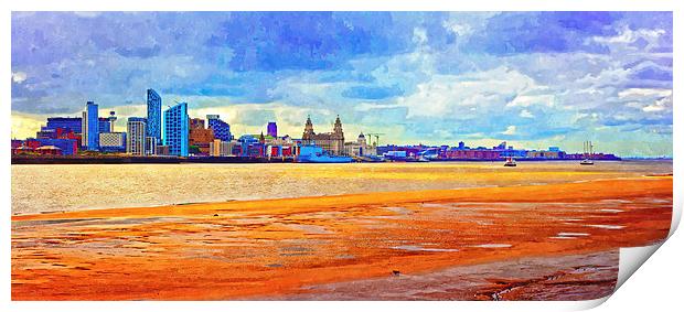 A digitally constructed painting of Liverpool wate Print by ken biggs
