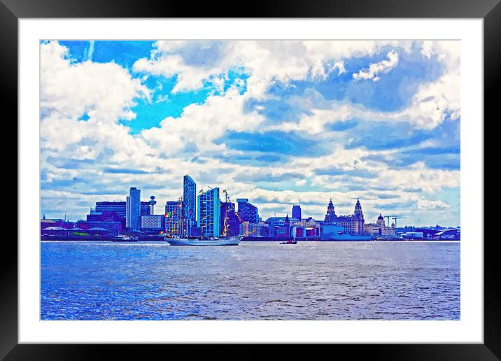 A digitally constructed painting of Liverpool wate Framed Mounted Print by ken biggs