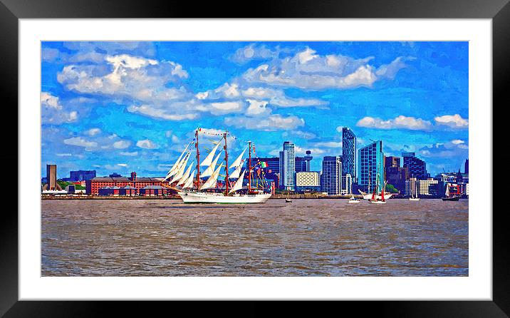 A digitally constructed painting of a tall ship on Framed Mounted Print by ken biggs