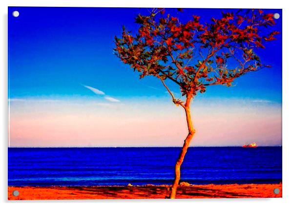 Lone tree overlooking the sea Acrylic by ken biggs