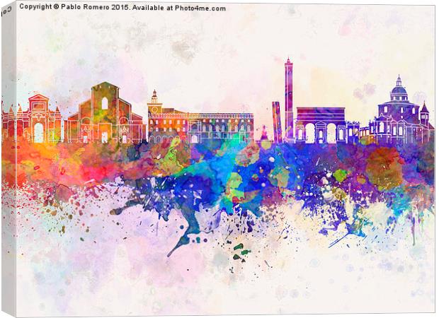 Bologna skyline in watercolor background Canvas Print by Pablo Romero
