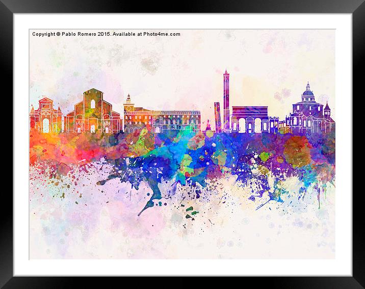 Bologna skyline in watercolor background Framed Mounted Print by Pablo Romero