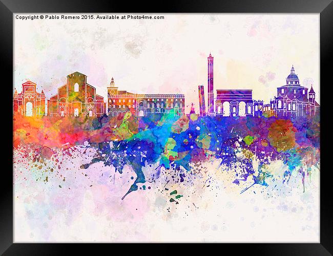 Bologna skyline in watercolor background Framed Print by Pablo Romero