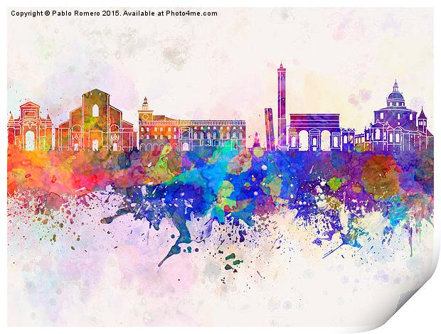 Bologna skyline in watercolor background Print by Pablo Romero