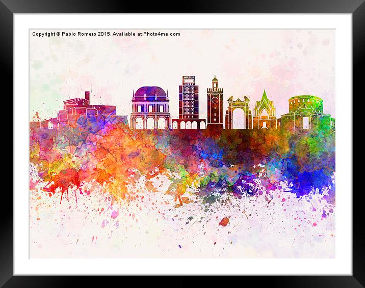 Brescia skyline in watercolor background Framed Mounted Print by Pablo Romero