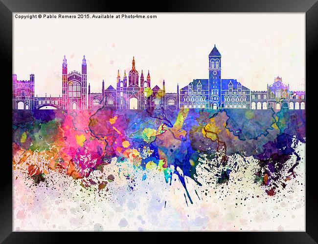 Cambridge skyline in watercolor background Framed Print by Pablo Romero