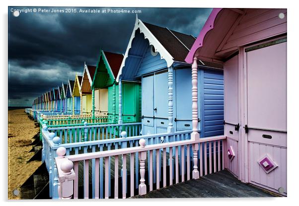  Beach Huts & Storm Clouds Acrylic by Peter Jones