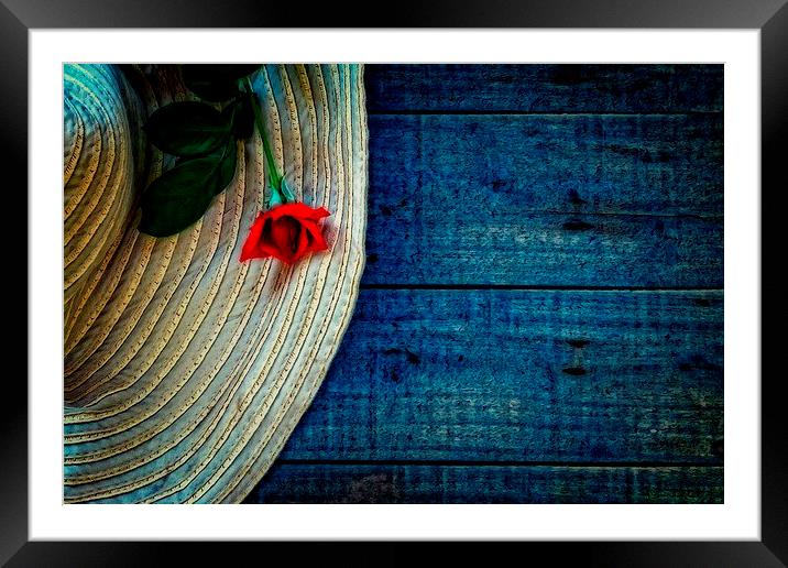 A digitally constructed painting of  ladies sunhat Framed Mounted Print by ken biggs