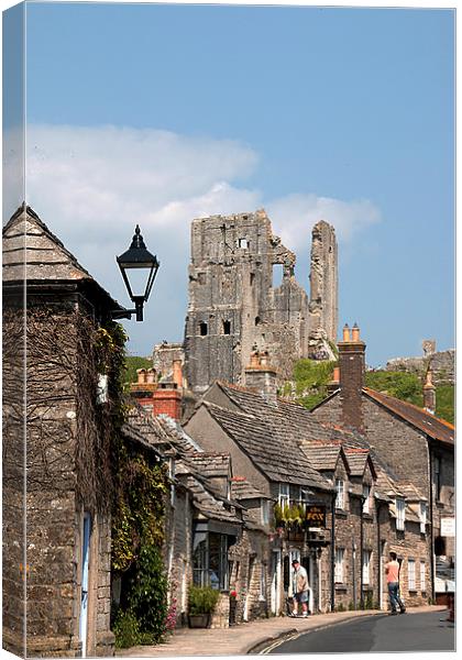  Corfe Castle and Village. Canvas Print by Irene Burdell