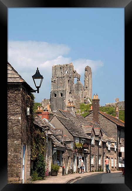  Corfe Castle and Village. Framed Print by Irene Burdell