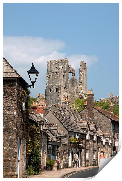 Corfe Castle and Village. Print by Irene Burdell