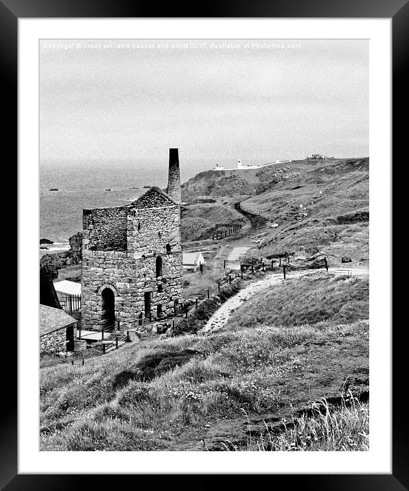 Levant Tin Mine, Black And White, Cornish Industry Framed Mounted Print by Linsey Williams