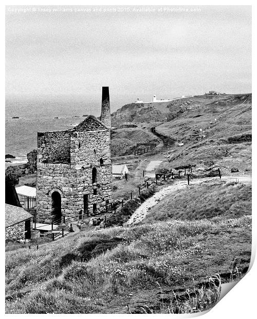 Levant Tin Mine, Black And White, Cornish Industry Print by Linsey Williams