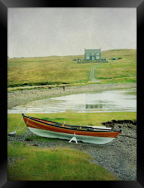  boat, beach and house Framed Print by Heather Newton