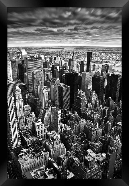 View from the Empire State Building in Black and W Framed Print by Simon Gladwin