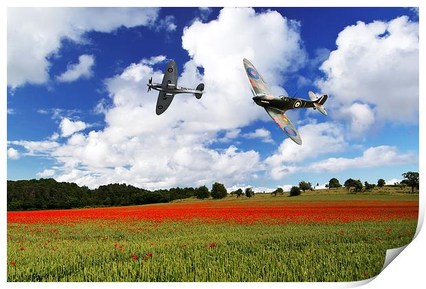 Spitfire Poppy Fly Past  Print by J Biggadike