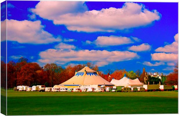 A digitally converted painting of circus tents Canvas Print by ken biggs
