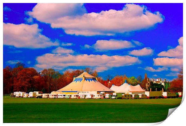 A digitally converted painting of circus tents Print by ken biggs
