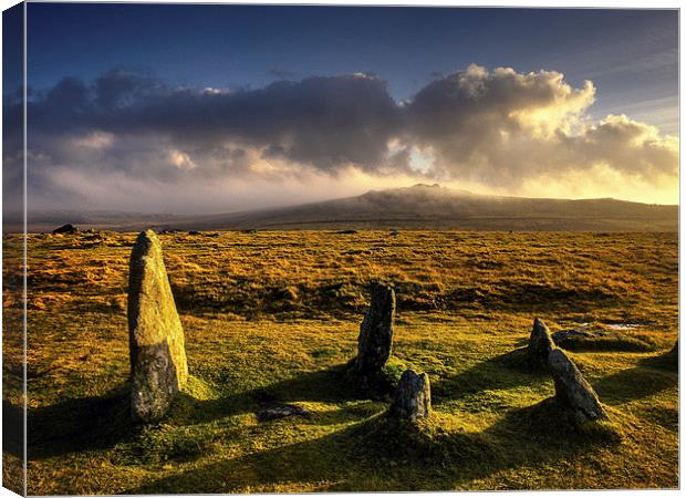 Merrivale Stone Rows Sunset  Canvas Print by Darren Galpin