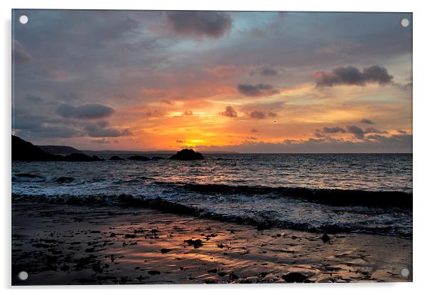  Sunrise on Looe Town Beach Acrylic by Rosie Spooner