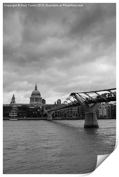  St Paul's Cathedral and the Millennium Bridge Print by Gary Turner