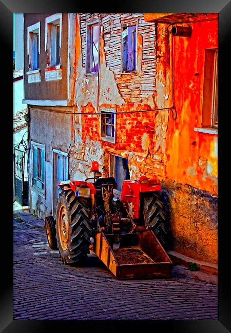  a tractor parked in a village street Framed Print by ken biggs