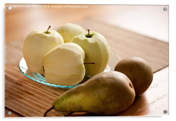 Peeled apples and pears Acrylic by Arletta Cwalina