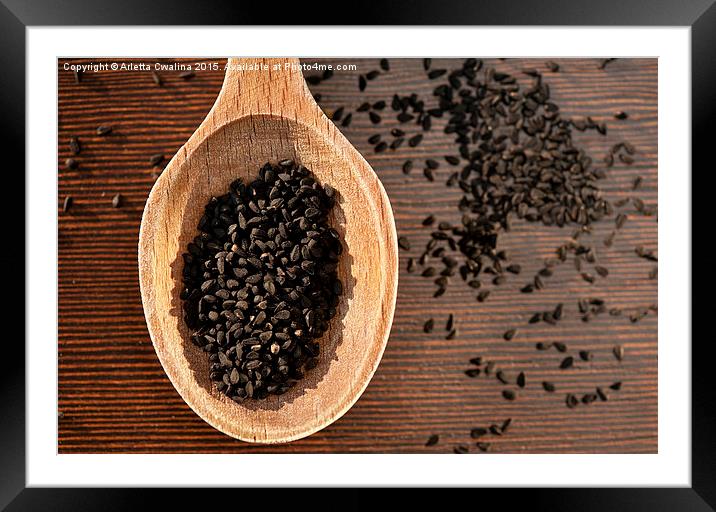 Black Nigella Sativa dry seeds Framed Mounted Print by Arletta Cwalina