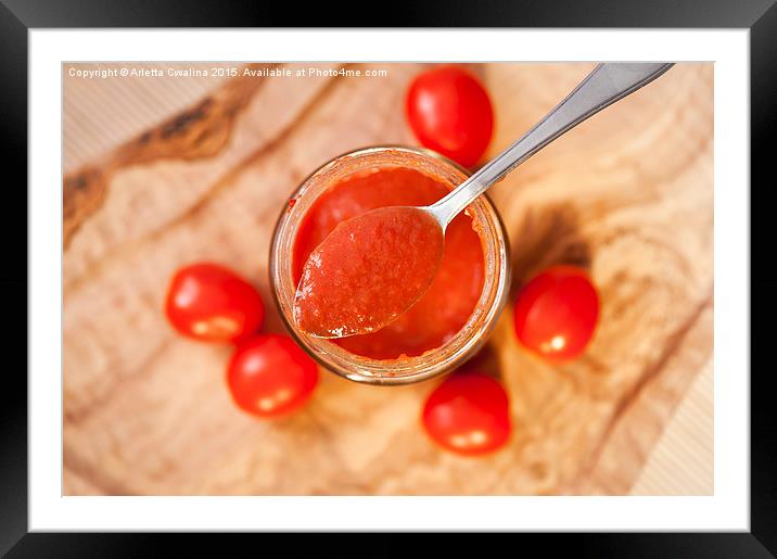 Red homemade tomato ketchup Framed Mounted Print by Arletta Cwalina